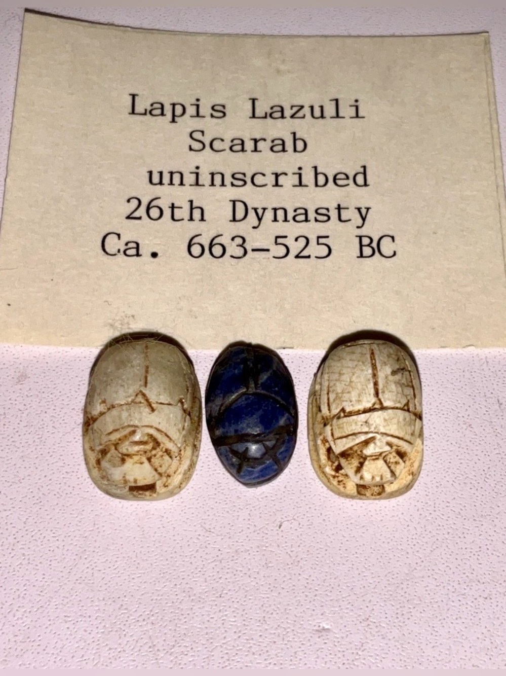 Estate Find Lapis Lazuli Scarab & 2 Carved Stone Egyptian Style Scarabs